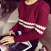 Herbst Gestreiften aus kurzen Pullover Pullover Damen Mode Hals lange Ärmel Locker Strickwaren Koreanischer Stil Top