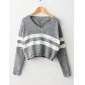 Herbst Gestreiften aus kurzen Pullover Pullover Damen Mode Hals lange Ärmel Locker Strickwaren Koreanischer Stil Top