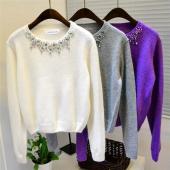 Koreanische Herbst Winter Marken Design einfach friesen o Hals lange Ärmel aus Damen elegante casual Pullover