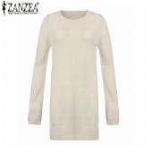 Herbst Damen lange Ärmel o Hals aufgeschlitzt Pullover lässig Lockere Seite lange höchstens solide