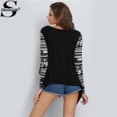 sheinside Vintage Mode Koreanische Designer Geometrische weibliche casual Pullover Stricken Pullover vor Print Verbind