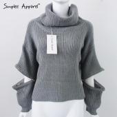 simplee Bekleidung Rollkragen Pullover offene reißverschluss Ärmel aus warmen Pulli Damen Herbst Winter Mode Tricot