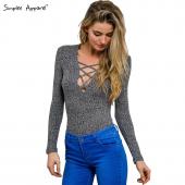 beaVant Holzkohle sexy v Hals Herbst aus Tops Damen Pullover Spitze an elastischen kreuz der Pullover slim lange Ärmel