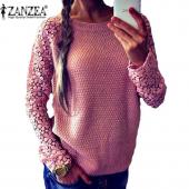 im Herbst Mode Damen lange Ärmel Spitzen Patchwork Lockere Pullover Damen Pullis und s Grösse xxxl 5 Farbe