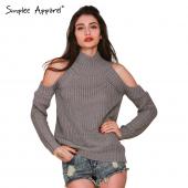 simplee Bekleidung RollkragenPullover Schulter ab Herbst Mode aus Pullover Damen Tricot Pullover Springer zieht Femme