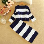 2 Stück im Winter die Dicke Damen Stricken elegante casual Locker Damen Gestreiften Rock Anzug aus Röcken Setzen