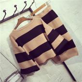 2 Stück im Winter die Dicke Damen Stricken elegante casual Locker Damen Gestreiften Rock Anzug aus Röcken Setzen