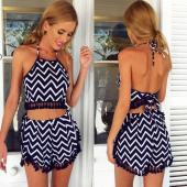 neue Mode Damen 2 Stück Sommer Setzt Tassel Ärmellose rückenfrei Pflanzliche Top Gestreiften Shorts Damen