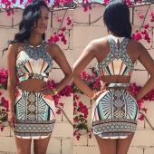 Sommer Damen Damen zwei Stück Pflanzliche Top und Rock hat sexy Verband Bodycon Kleid