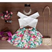 neue Mode Damen zwei Stück Set Kleid kreuz Pflanzliche Top Rock und Florale gedruckt plus Size Kleid wurde