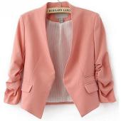 Blazer Damen Süssigkeiten Farbe weibliche Blazer Damen Jacke 3 4 Ärmel Taschen keine Taste Frau slim short Sakko