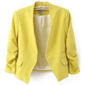 Blazer Damen Süssigkeiten Farbe weibliche Blazer Damen Jacke 3 4 Ärmel Taschen keine Taste Frau slim short Sakko