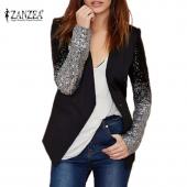 Damen Mantel Mode Formalen Blazers Anzug Frühjahr lange Ärmel Revers Farbverlauf splitter Schwarz bling paillett