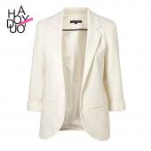 haoduoyi Damen Süssigkeiten Farbe slim Blazer mit drei viertel Ärmel und mit Button Design für den Grosshandel