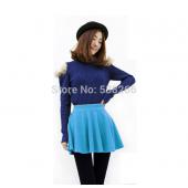 neue Skater stretch Taille schLicht flippy ausgestellte gefalteten Jersey kurzen Rock Sommerkleid