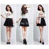 neue Skater stretch Taille schLicht flippy ausgestellte gefalteten Jersey kurzen Rock Sommerkleid