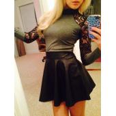 kostenLoser Versand hohe Taille Röcke Womens Rock Damen caual elastischen Bund Mini gefalteten LederRöcke weibliche