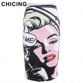 chicing Marilyn monroe Print hohe Taille Stift lässig Zurück nach Bodycon röhre wickeln Damen Sommer Midi Röcken b15