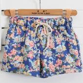 kostenLoser Versand Damen Mode Floral elastischen Bund Tunnelzug Baumwolle Hosen für die kurzen Hosen und Frau lässig