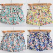 kostenLoser Versand Damen Mode Floral elastischen Bund Tunnelzug Baumwolle Hosen für die kurzen Hosen und Frau lässig