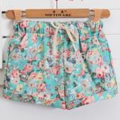 kostenLoser Versand Damen Mode Floral elastischen Bund Tunnelzug Baumwolle Hosen für die kurzen Hosen und Frau lässig