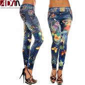 adm Mode sexy Damen leggins gedruckt buttlefly Blume nachahmung Jeans elastischen slim Punk Style Faux Denim bleist