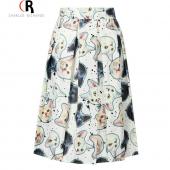 Damen hohe Taille casual Skater süße Katze Animal Prints Rock 3 Farben Frühjahr Sommer Mode