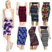 Frühjahr Sommer Vintage Mode gedruckten BleiStift Rock Midi Damen Knielangen elastischen hohe Taille Damen Röcke