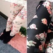 Damen schicken retro Rose Blume Print Leggings Hose elastizität Dünne neuer Stil 2md9