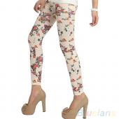 Damen schicken retro Rose Blume Print Leggings Hose elastizität Dünne neuer Stil 2md9