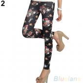 Damen schicken retro Rose Blume Print Leggings Hose elastizität Dünne neuer Stil 2md9