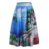 daylook charm Lady casual szene Print hohe Taille gefaltete Skater Rock hohe Taille gemälde Skater Rock frei