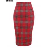 Damen klassiker Rot karierten hohe Taille Midi Bleistift Rock mit split im Frühjahr heiß Verkauf in aktien Zurück
