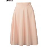 choies Damen perfekte pfirsich Rosa Bundfalten eine linie saias Femininas geweitete hohe Taille Midi Skater Rock