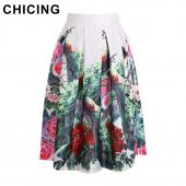 chicing Sommer Vintage pfirsichblüte Blumenmustern BallKleid gefalteten Midi Skater Damen saias a148012 Knielange