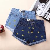 Koreanische Version des Sommer und Bananen Blume Baumwolle Curling plus Size casual weibliche Taille Denim short