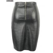 choies Damen Schwarze Leder split reißverschluss wieder hohe Taille Faux Bleistift Rock im Frühjahr