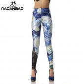 Schwarze Milch der Damen leggins Digitalen 3d Van Gogh Sternennacht Galaxie Print Leggings für Damen neue