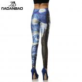 Schwarze Milch der Damen leggins Digitalen 3d Van Gogh Sternennacht Galaxie Print Leggings für Damen neue
