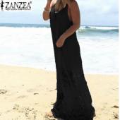 Sommer Strand Dress casual Stil Damen Locker blackless solide Patchwork Spitze sexy riemchen lange Maxi Weisses