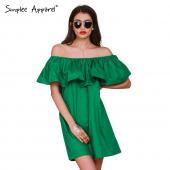 simplee rüschen schrägstrich Hals Damen Kleid Summer Style Schulter ab sexy Kleider Vestidos Weisse röhre Strand Dress