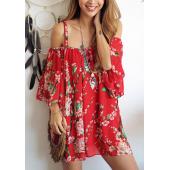 heiße Damen Blumen sexy Batwing Schulter ab Party Beach Chiffon Gelegenheits Mini Kleid