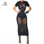 Damen Sommerkleider Damen neue Mode casual weibliche kurze Ärmel Mesh flickenteppich in sexy Outfits Club Schwarze