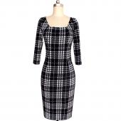 vfemage neuen Verkauf Womens elegante Tartan square Hals Rock tragen Business casual Partei Arbeiten sich Stift Scheide