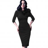 neue Damen elegante 50er oldtimer pinup Rockabilly 3 4 Ärmel Bogen Parteiarbeit Scheide Bodycon wackeln bleistif