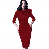 neue Damen elegante 50er oldtimer pinup Rockabilly 3 4 Ärmel Bogen Parteiarbeit Scheide Bodycon wackeln bleistif