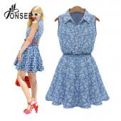 Denim Kleid Blau Florals Fingerabdrücke Kleider schön billig casual Kleider Vestido Jeans billige Kleidung China Gewand