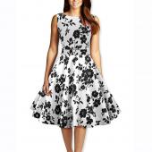 audrey hepburn Stil Vintage Ärmellose Print Ballkleid Baumwolle Kleid Vestidos Gewand Damen Partei Rockabilly casual