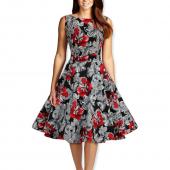 audrey hepburn Stil Vintage Ärmellose Print Ballkleid Baumwolle Kleid Vestidos Gewand Damen Partei Rockabilly casual