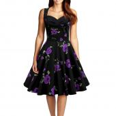 audrey hepburn Stil Vintage Ärmellose Print Ballkleid Baumwolle Kleid Vestidos Gewand Damen Partei Rockabilly casual